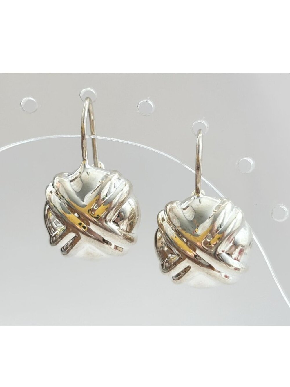 Puffy X Embossed Lever Back Sterling Silver Elengant 925 Vintage Earrings